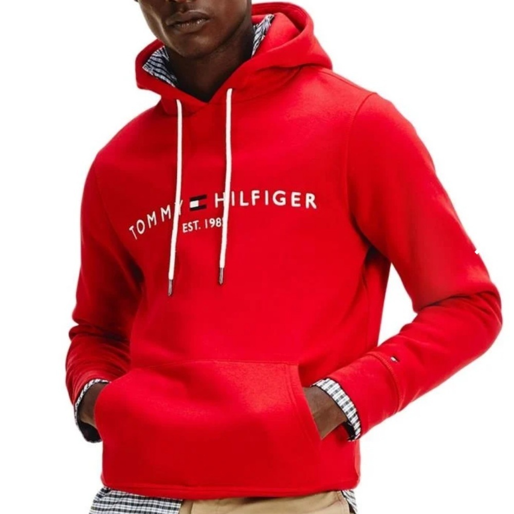 Men’s Tommy Hilfiger a logo Fleece Hoodie red size M